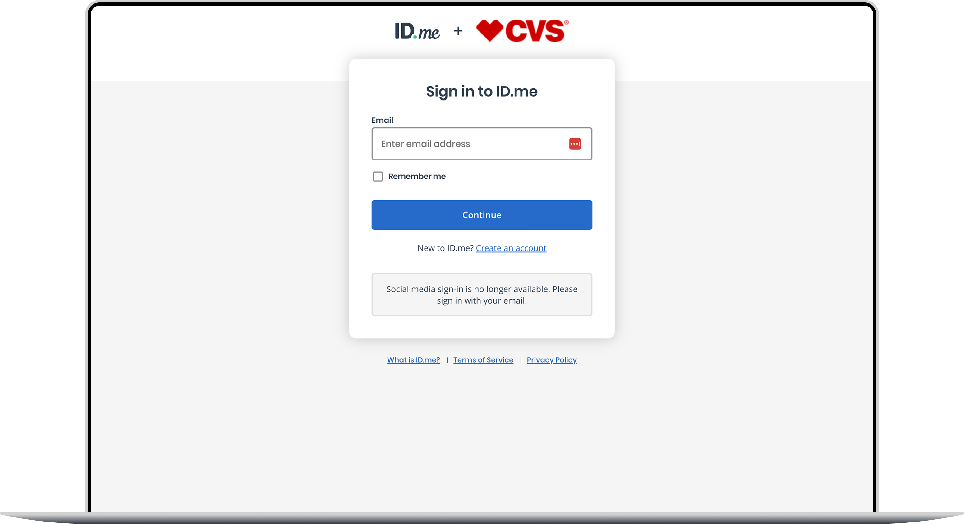 Co-branded ID.me and CVS sign-in screen.