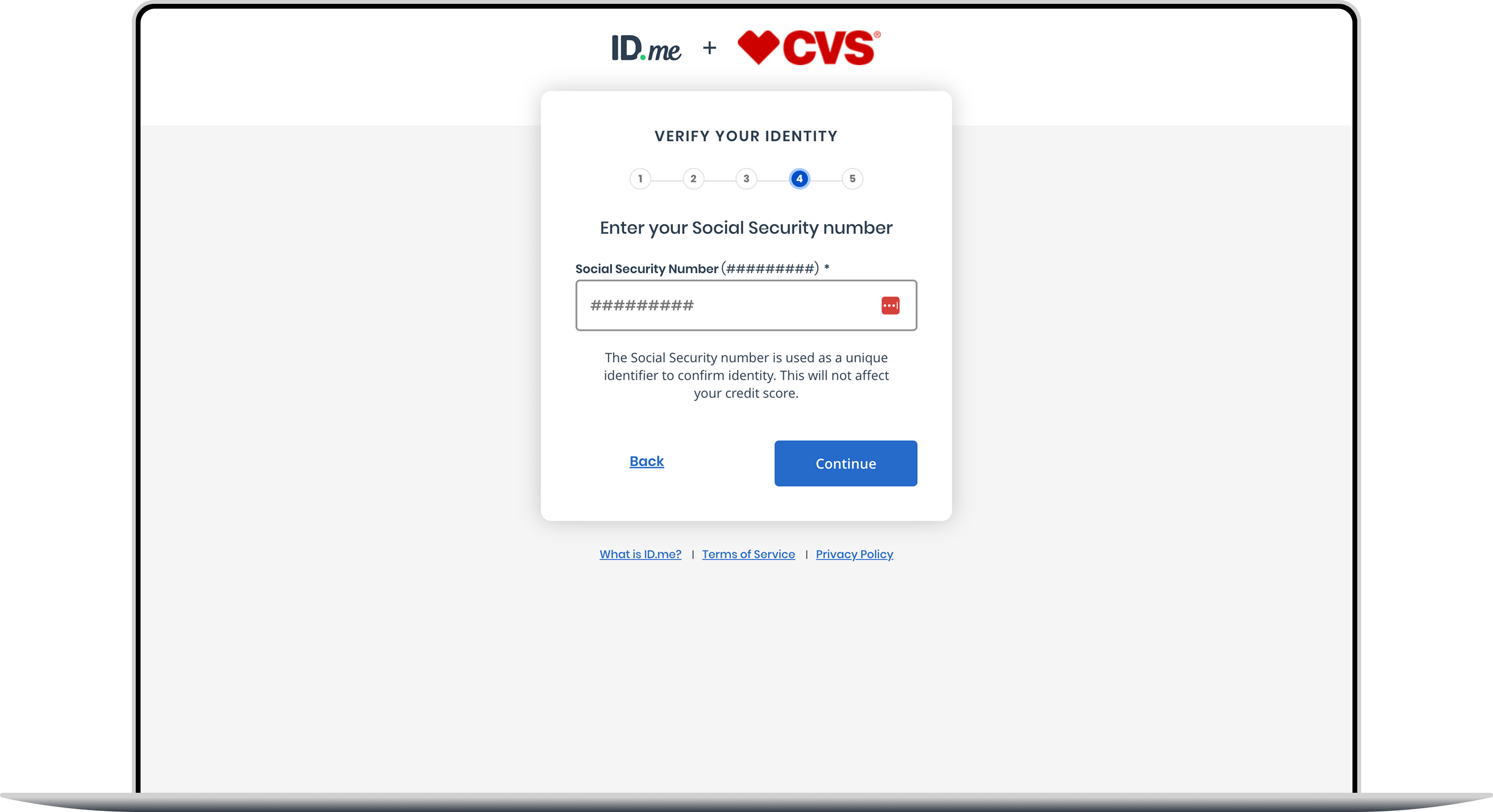 Identity verification step asking for the customer's Social Security number.