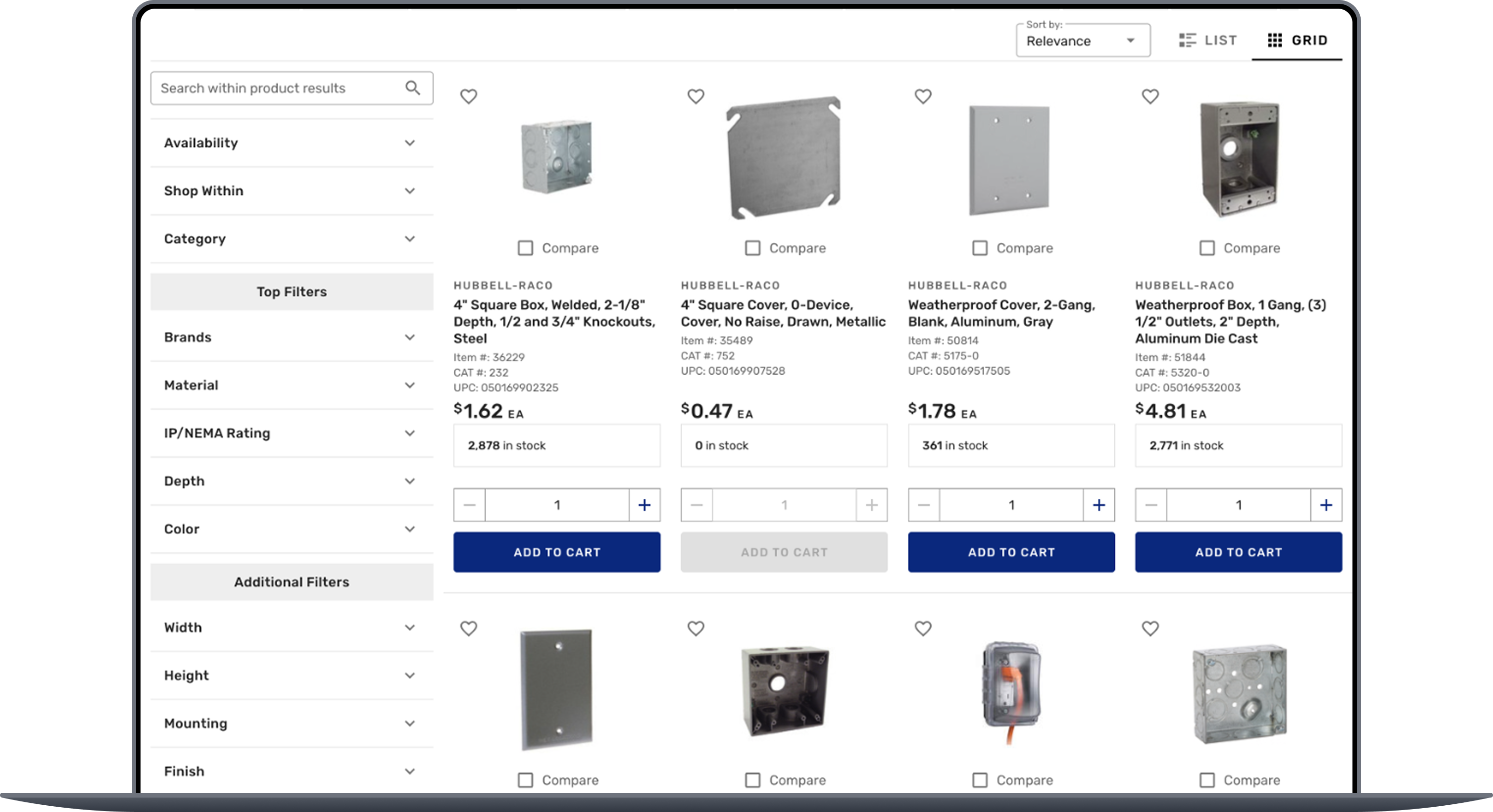 Redesigned product listing page with grouped filters, consistent product cards, and one Add to Cart button per item.